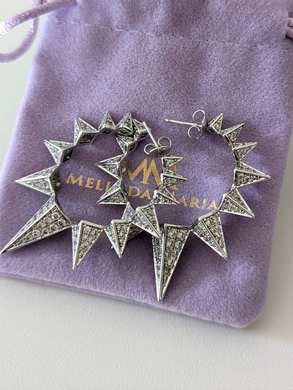 NWT Melinda Maria Mama Gabriella Spiked Hoop Earrings in Silver
